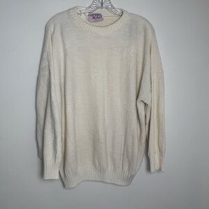 Clifton Place Vintage Texture design Knit‎  Sweater librarian Acrylic white top